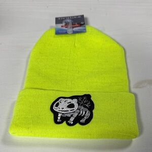 Vibrant Neon Green Beanie with Embroidered Patch